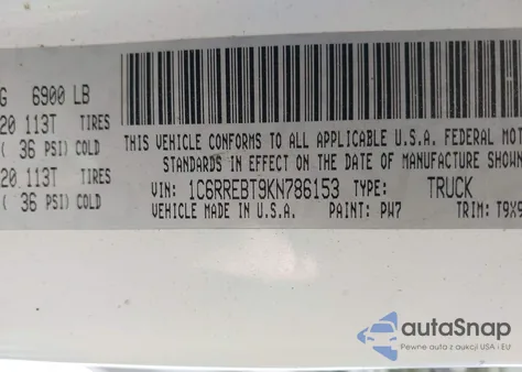 2019 Ram 1500 Big Horn/Lone Star 4X2 6'4 Box из США, поврежденный, VIN 1C6RREBT9KN786153